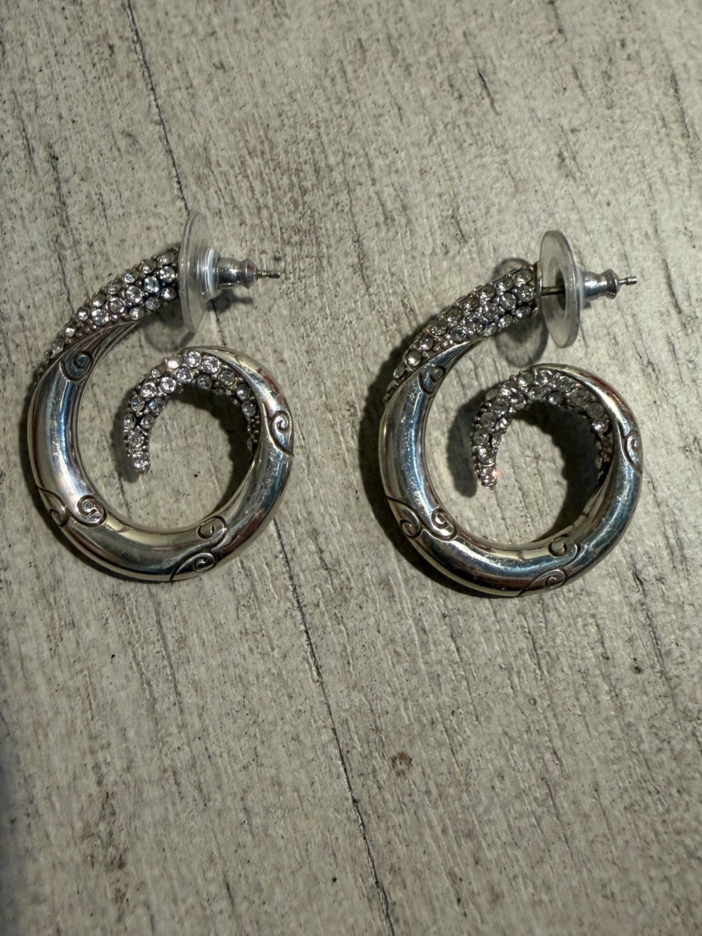 Brighton Silver-Tone Spiral Crystal Hoop Earrings